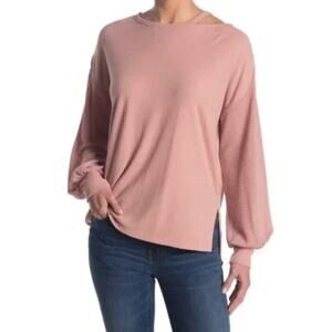 Status by Chenault Mixed Texture Long Sleeve‎ Boxy top Dusty Rose Large MSRP $78
